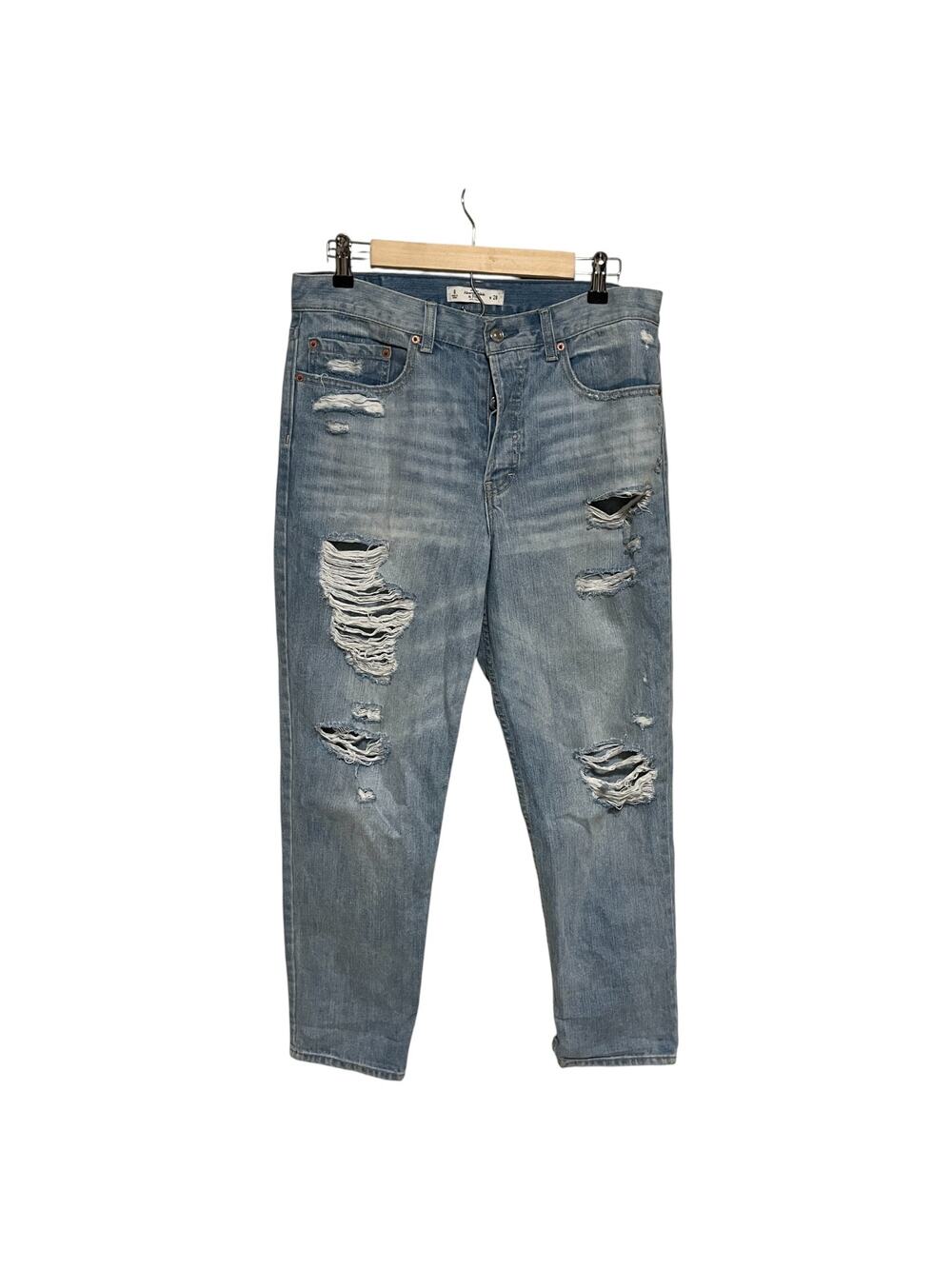 Abercrombie & Fitch A&F Button Fly High Rise Distressed Jeans Blue Size 28